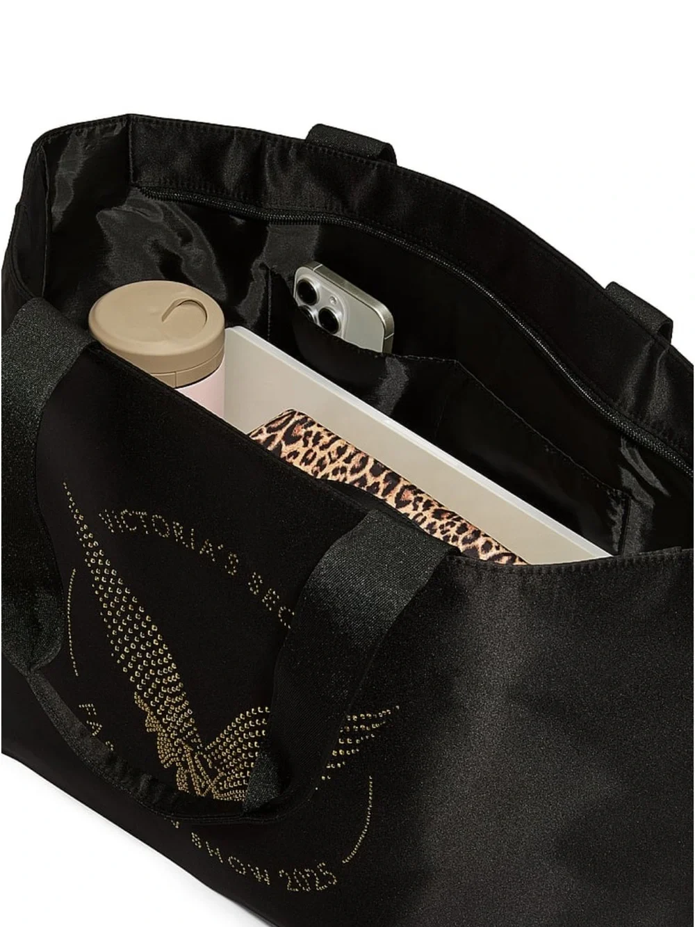 Victoria's Secret Black Tote with Gold Wing Stud Design